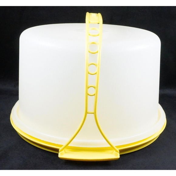 Vintage Tupperware Harvest Gold Cake Keeper Carrier Taker w/ Handle 9in Diameter - Picture 3 of 10